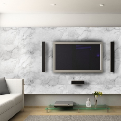 The marble-­?like prints have invaded the furniture